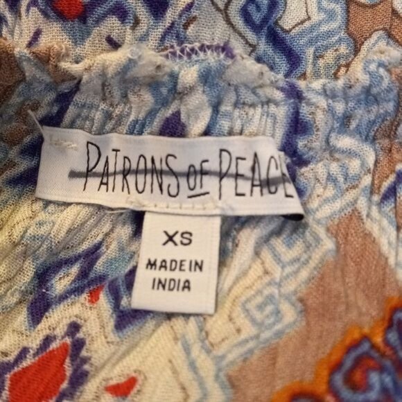 Patrons Of Peace XS Crop Top Boho Peasant Colorful Geometric Crinkle Broomstick - Picture 6 of 8